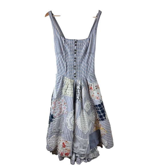 Anthropologie Pilcro Jenna Scoop Neck Drop-Waist Patchwork Dress Boho Size. 4 - Picture 3 of 10